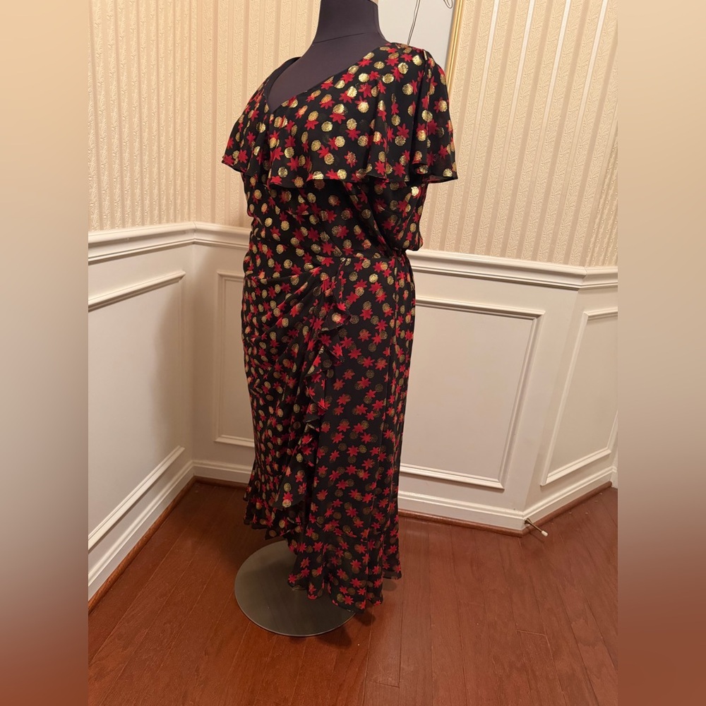 Lane Bryant Black Midi Dress with Red and Gold Floral Accents - Picture 6 of 6